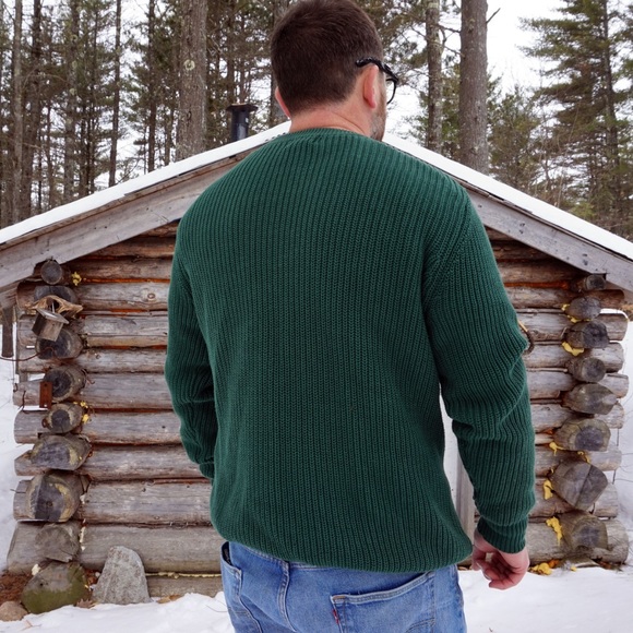 LL Bean soft green cotton crewneck sweater Large - Picture 2 of 4